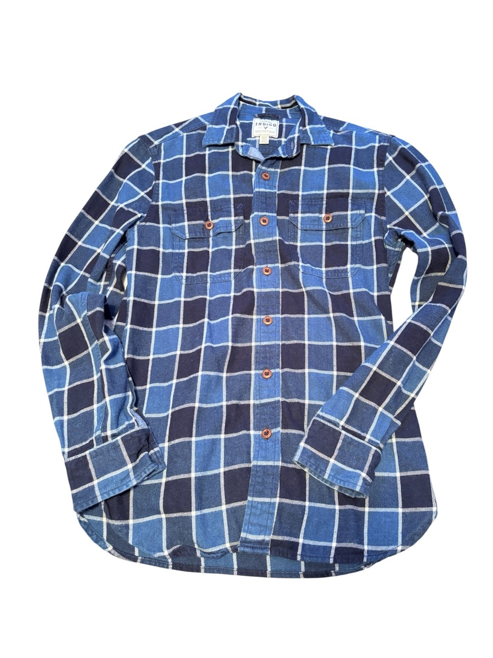 American Eagle Premium Indigo Flannel Shirt Blue Plaid Size X-Small Button Up